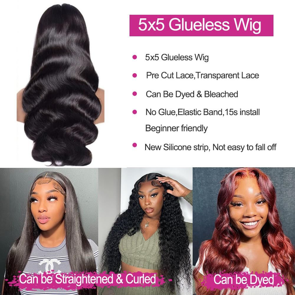 5x5 HD Transparent Lace Front Wigs Human Hair Body Wave 150density Raw Remy Hair wear and go Glueless Lace Frontal Wig pre pluck