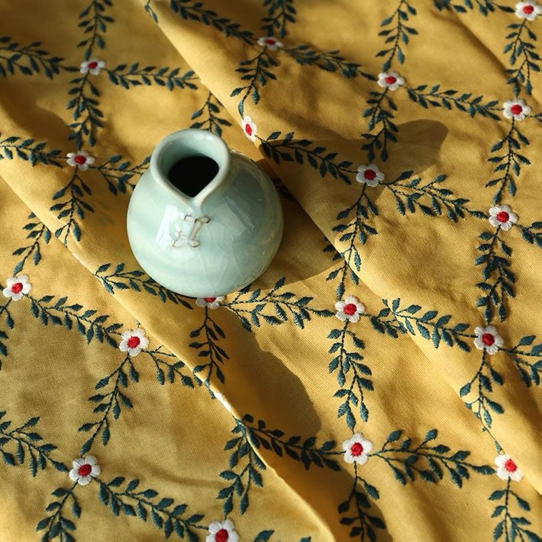 Factory Direct Sales New Multi Color Cotton Linen Embroidery Fabric Vintage Linencotton Embroidery Fabric for Clothing/