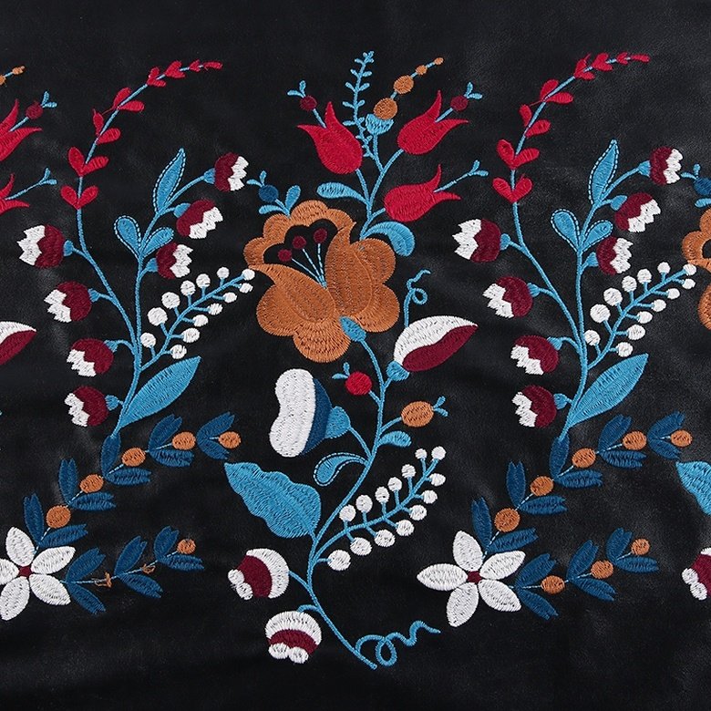 HA-14373B China supplier embroidered border design pu polyester fabric for women garment