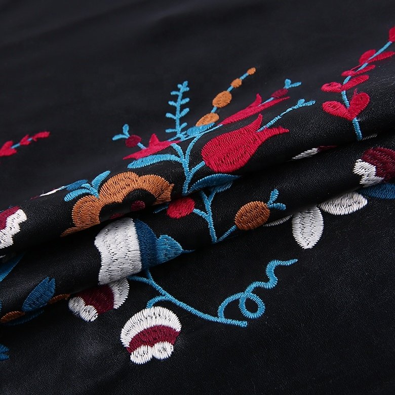 HA-14373B China supplier embroidered border design pu polyester fabric for women garment