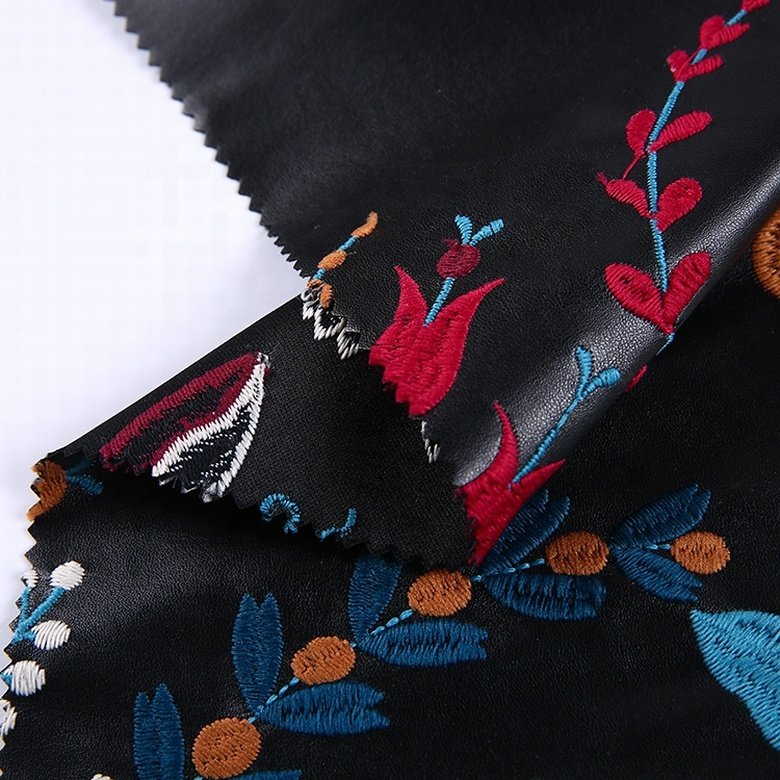 HA-14373B China supplier embroidered border design pu polyester fabric for women garment