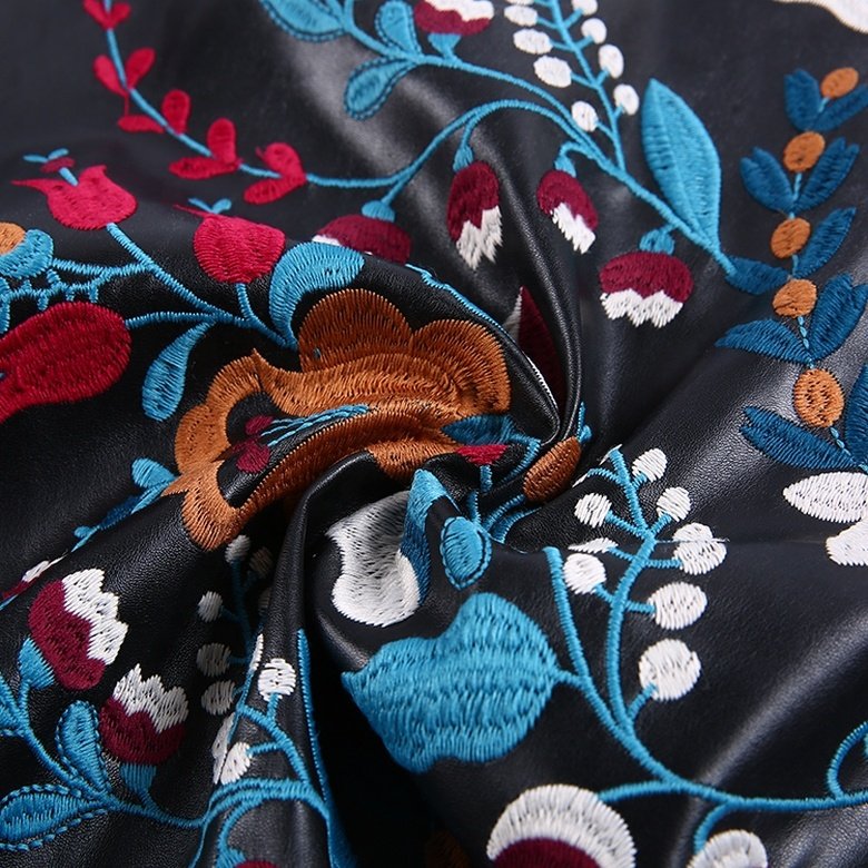HA-14373B China supplier embroidered border design pu polyester fabric for women garment