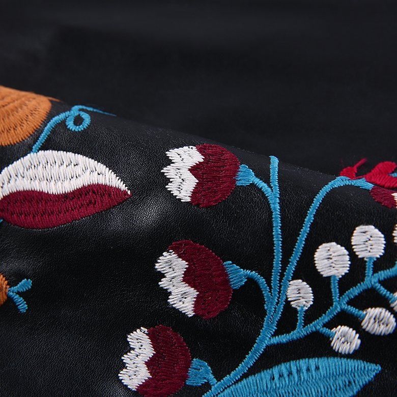 HA-14373B China supplier embroidered border design pu polyester fabric for women garment