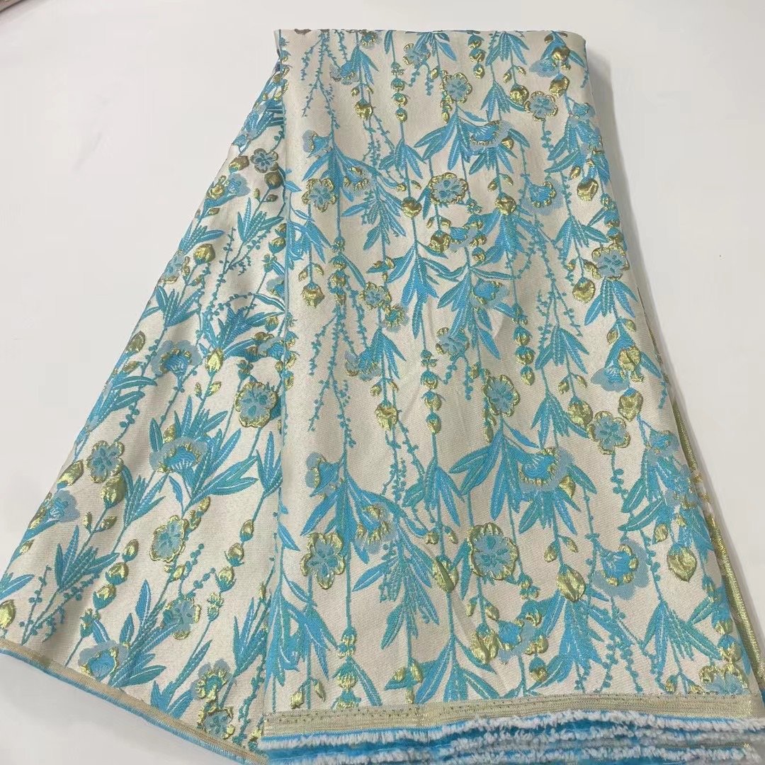 fashion elegant 3d flower jacquard brocade fabric embroidered french jacquard brocade 2025