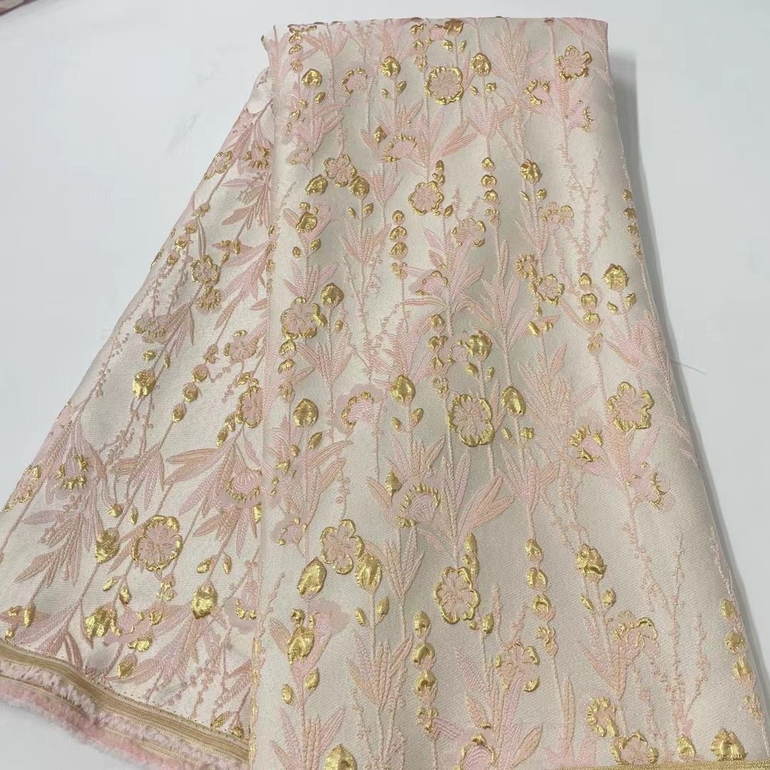 fashion elegant 3d flower jacquard brocade fabric embroidered french jacquard brocade 2025