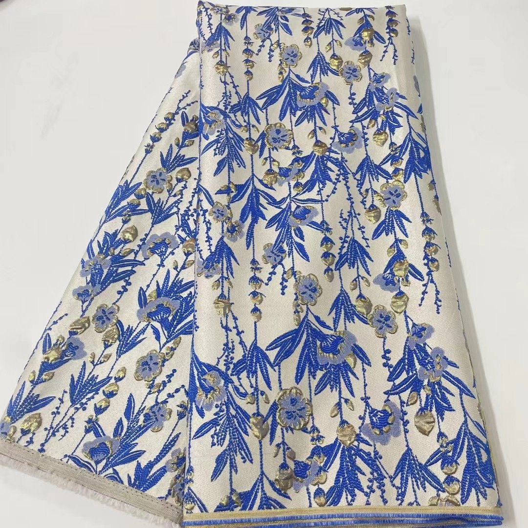fashion elegant 3d flower jacquard brocade fabric embroidered french jacquard brocade 2025