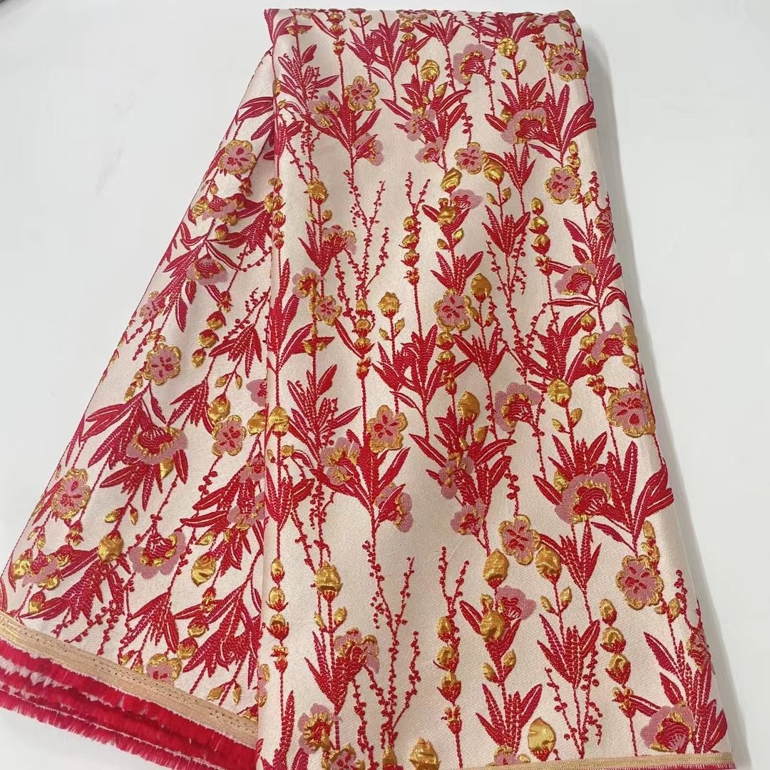 fashion elegant 3d flower jacquard brocade fabric embroidered french jacquard brocade 2025