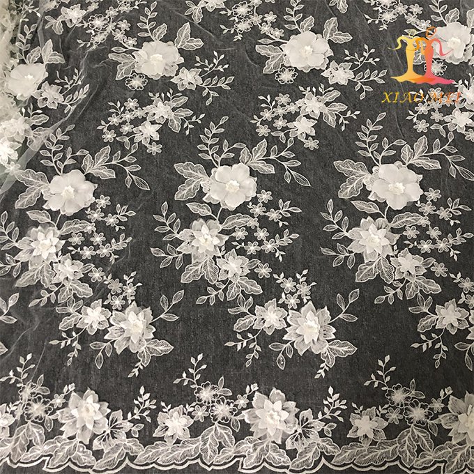 New arrival chemical polyester 3d fancy wedding embroidery bridal lace fabric XM-BF0656