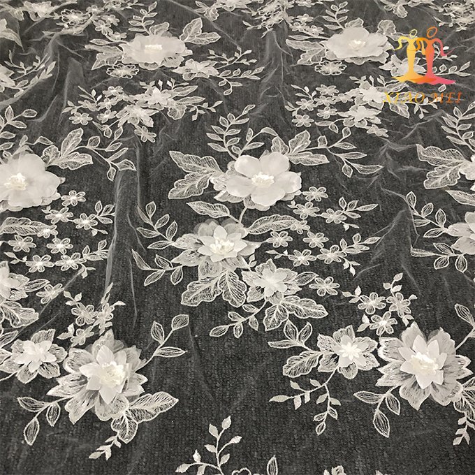 New arrival chemical polyester 3d fancy wedding embroidery bridal lace fabric XM-BF0656