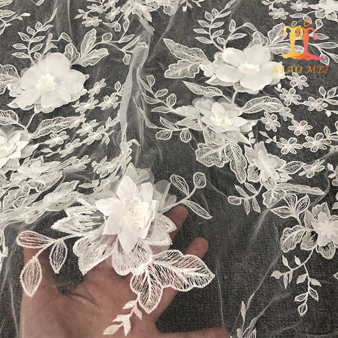 New arrival chemical polyester 3d fancy wedding embroidery bridal lace fabric XM-BF0656