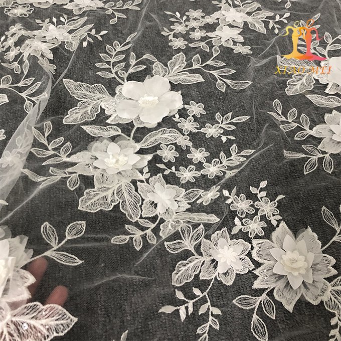 New arrival chemical polyester 3d fancy wedding embroidery bridal lace fabric XM-BF0656