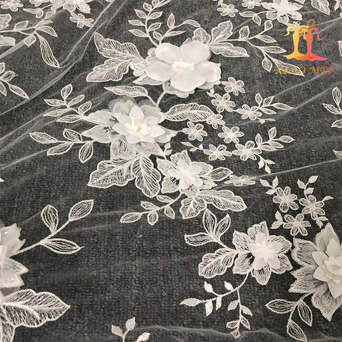 New arrival chemical polyester 3d fancy wedding embroidery bridal lace fabric XM-BF0656