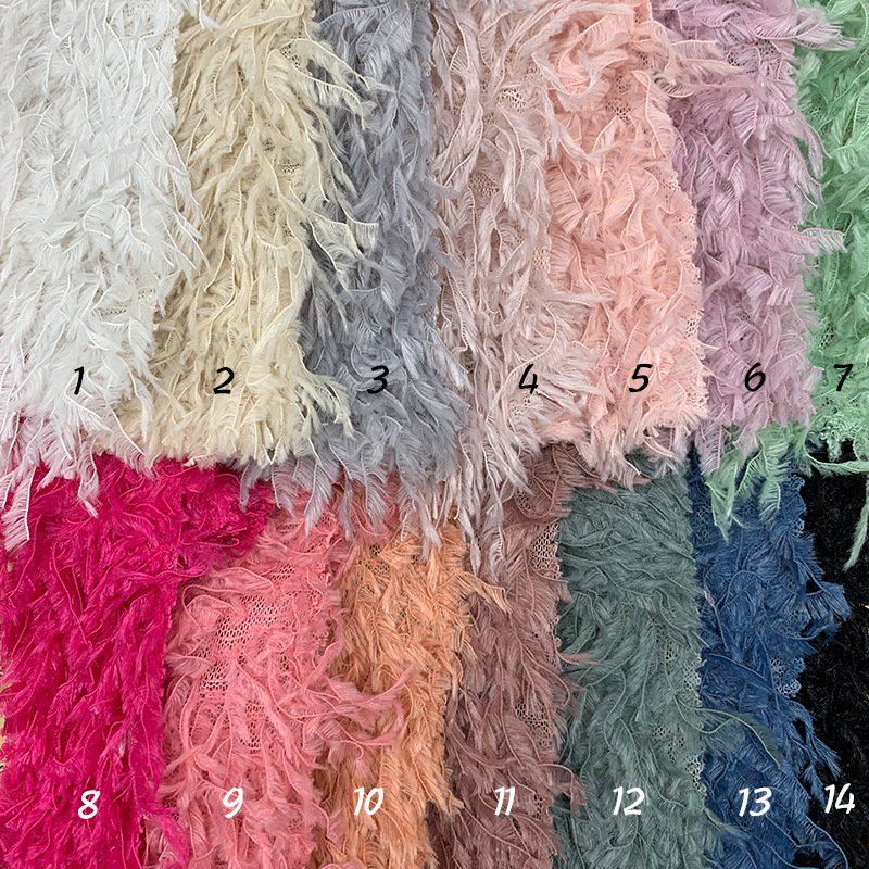 High end quality lace fabric with feather wholesale price lace with tassel for fashion dress