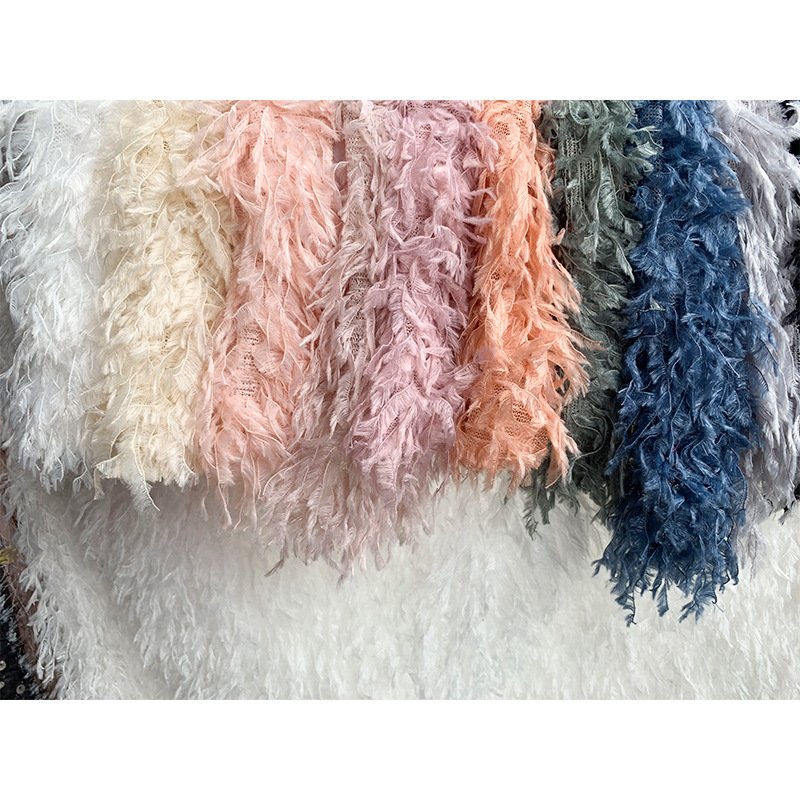 High end quality lace fabric with feather wholesale price lace with tassel for fashion dress