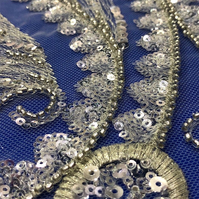 Wholesale Textile White Heavy Wedding Dress High-quality Luxury Bead Weeding Sequin Embroidery Lace Fabric With Beaded
