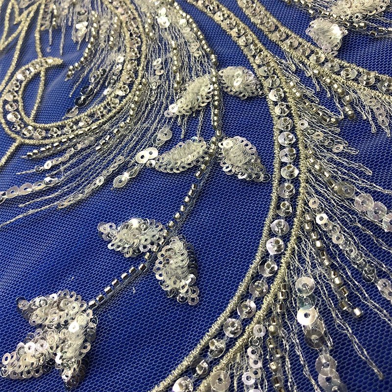Wholesale Textile White Heavy Wedding Dress High-quality Luxury Bead Weeding Sequin Embroidery Lace Fabric With Beaded