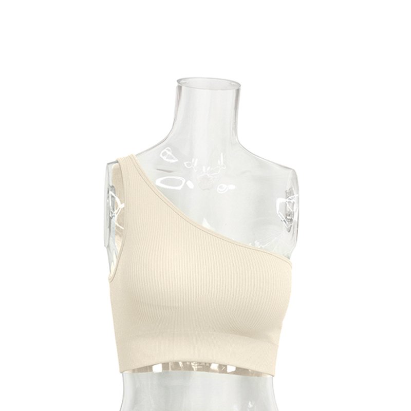 New Ribbed Seamless Single Shoulder Wide Shoulder Strap Sports Quick Drying Bra