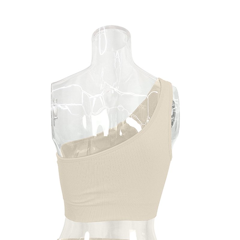 New Ribbed Seamless Single Shoulder Wide Shoulder Strap Sports Quick Drying Bra