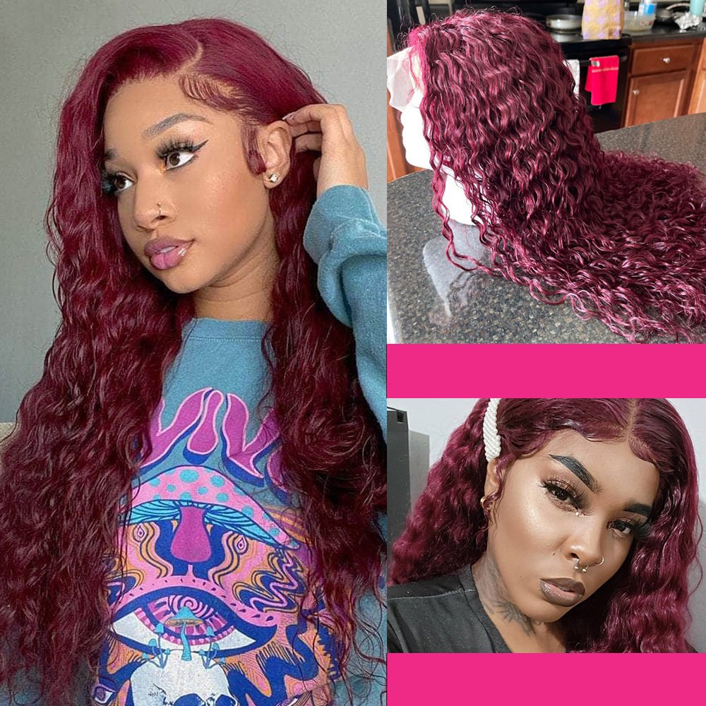 New Heat Resistant False Wig Lace Wine Red Kinky Small Long Curly Hair Chemical Fiber High-temperature Wig
