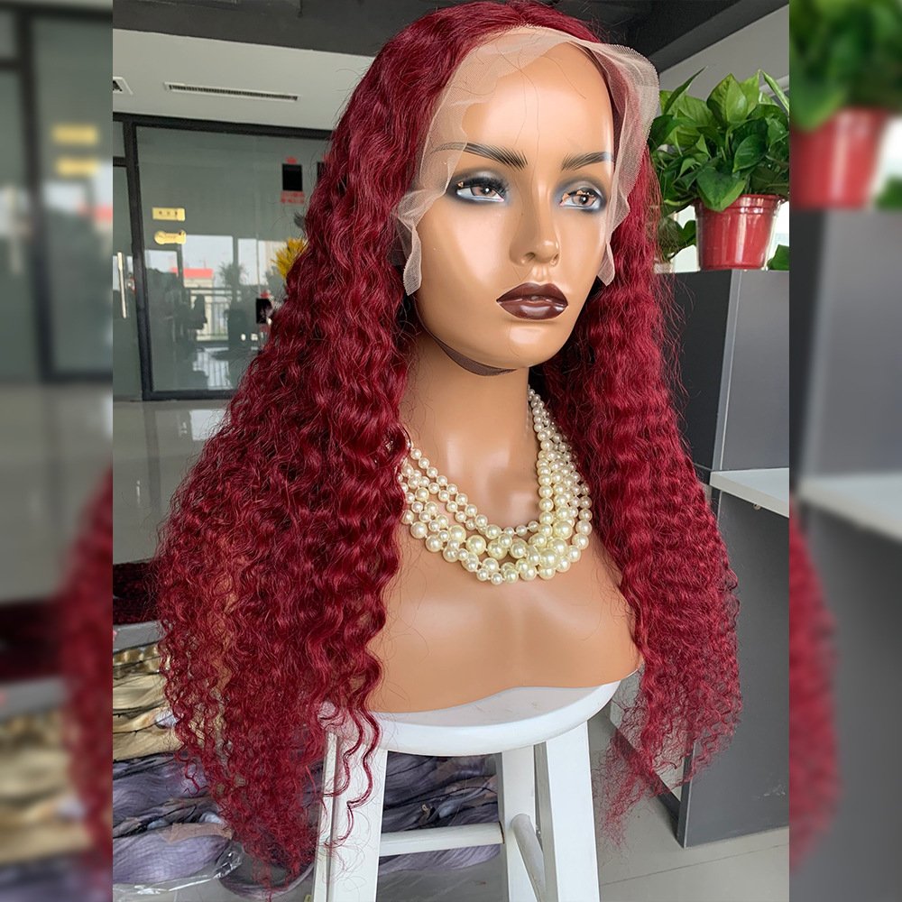 New Heat Resistant False Wig Lace Wine Red Kinky Small Long Curly Hair Chemical Fiber High-temperature Wig