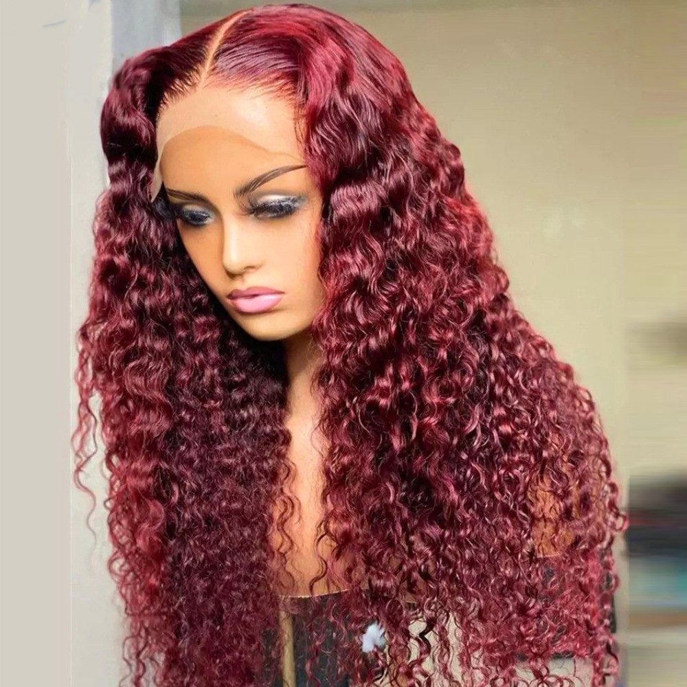 New Heat Resistant False Wig Lace Wine Red Kinky Small Long Curly Hair Chemical Fiber High-temperature Wig