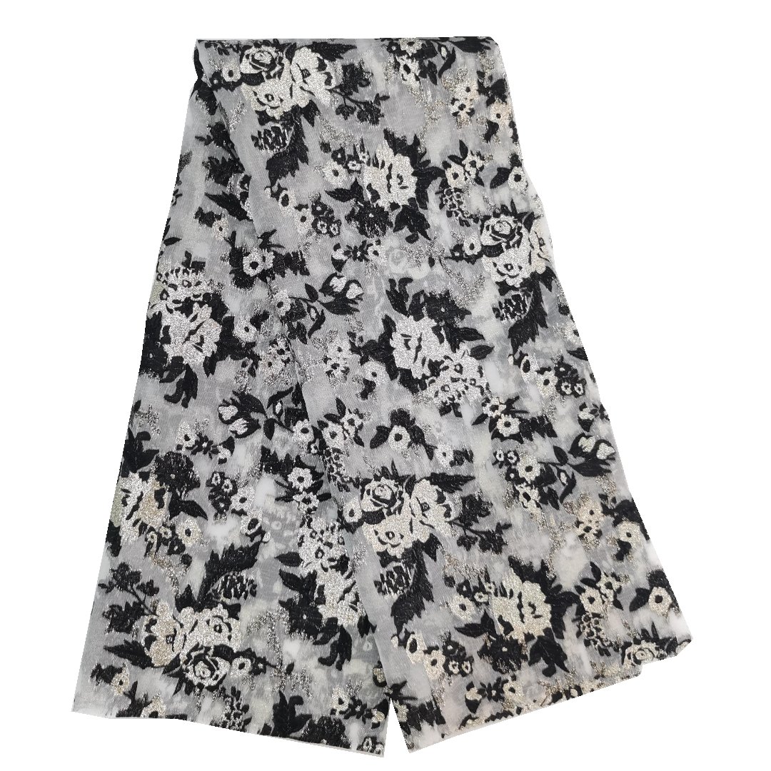 Wholesale custom design polyester jacquard organza fabric dress brocade lace fabric
