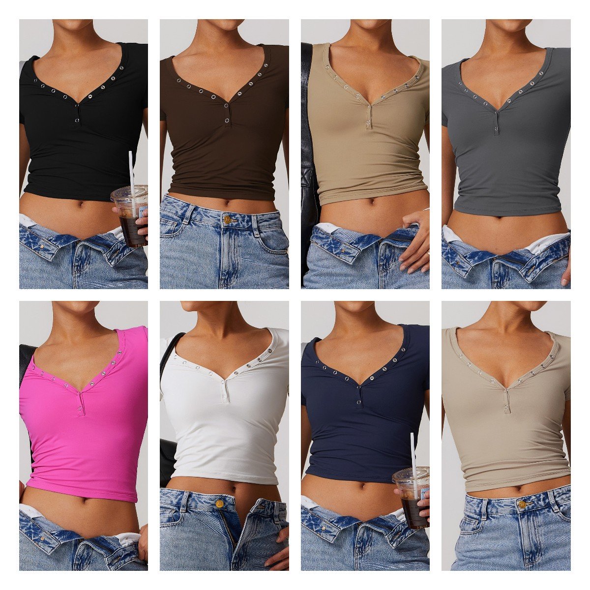 T-Shirt Quick Drying Yoga Suit Short Sleeved Fitness Top V-Shaped Collar Design Outdoor Sports Women Customized Logo