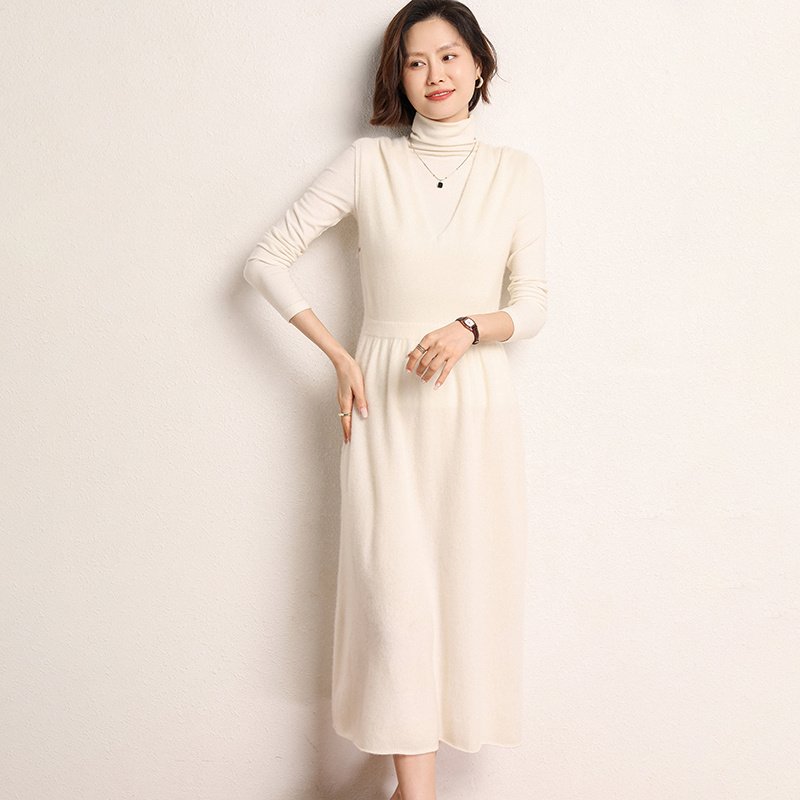 High quality fashion design women knit long skirts mongolian cashmere slip dress rib cashmere knitted dress for women