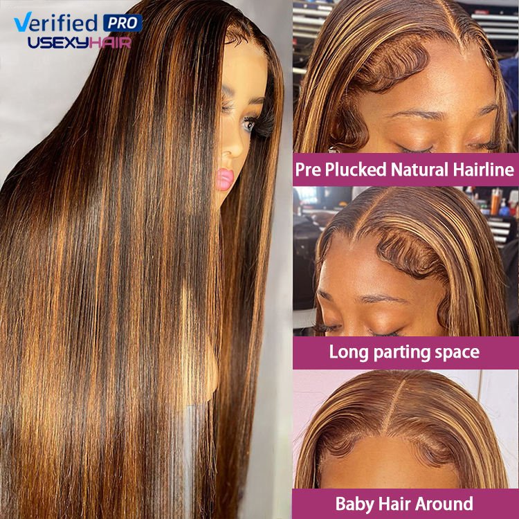 Glueless Full HD Lace Wigs Highlighted Lace Front Wigs Virgin Brazilian Raw Indian Hair Straight HD Lace Frontal Wigs Human Hair
