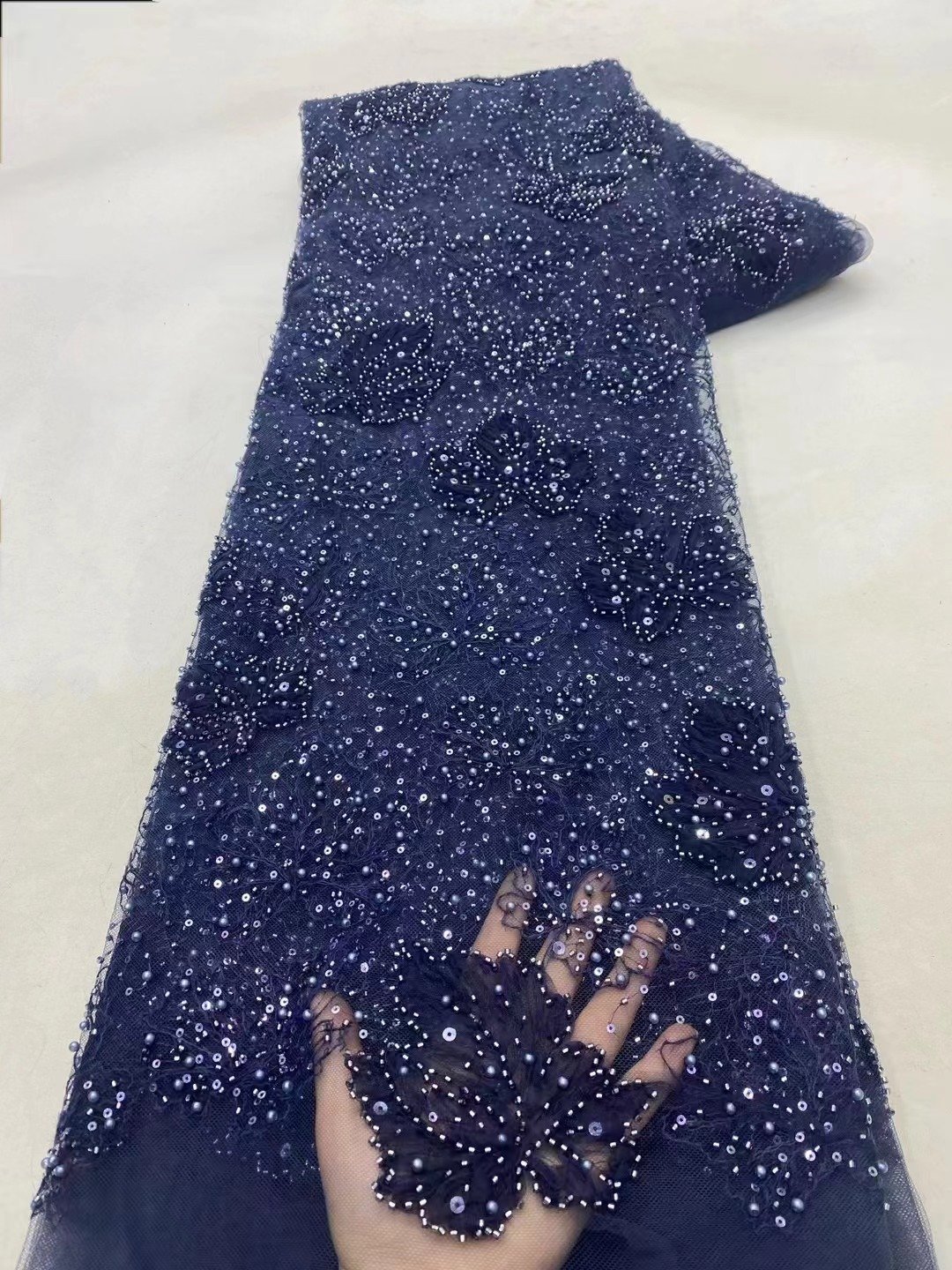 NI.AI Luxury Hand Beaded Lace Fabric 3D pink color leaves design sequin embroidery fabrics Tela de encaje pearl lace fabric C99