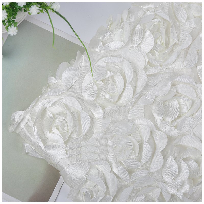 Hot sale shiny 3D flower rosette satin embroidery fabric for wedding decoration