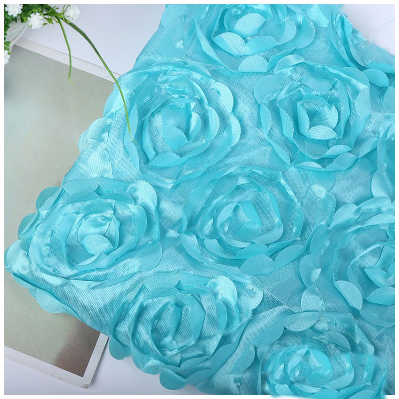 Hot sale shiny 3D flower rosette satin embroidery fabric for wedding decoration