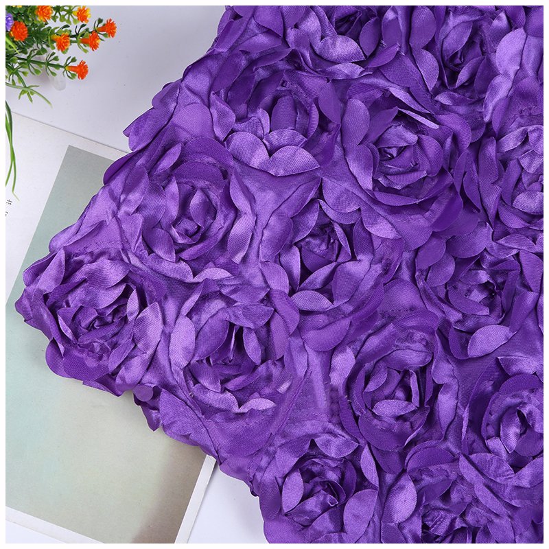 Hot sale shiny 3D flower rosette satin embroidery fabric for wedding decoration