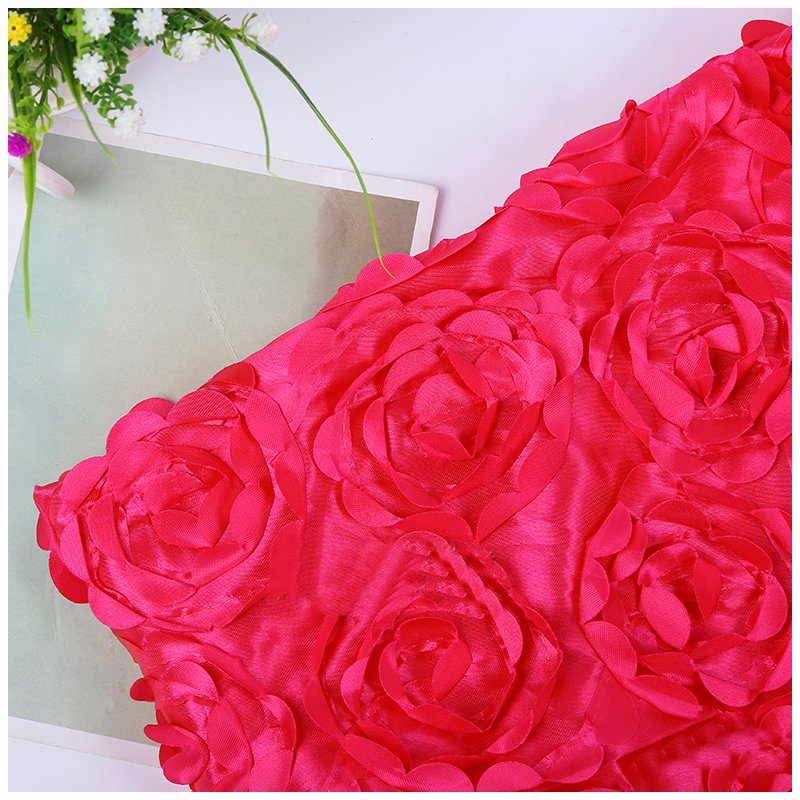 Hot sale shiny 3D flower rosette satin embroidery fabric for wedding decoration