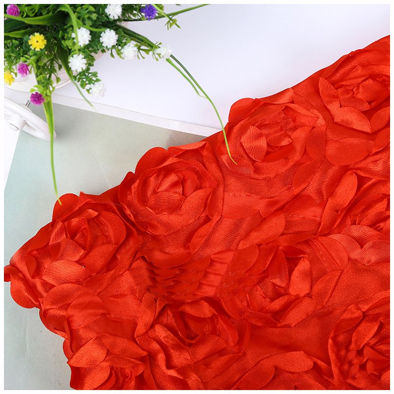 Hot sale shiny 3D flower rosette satin embroidery fabric for wedding decoration