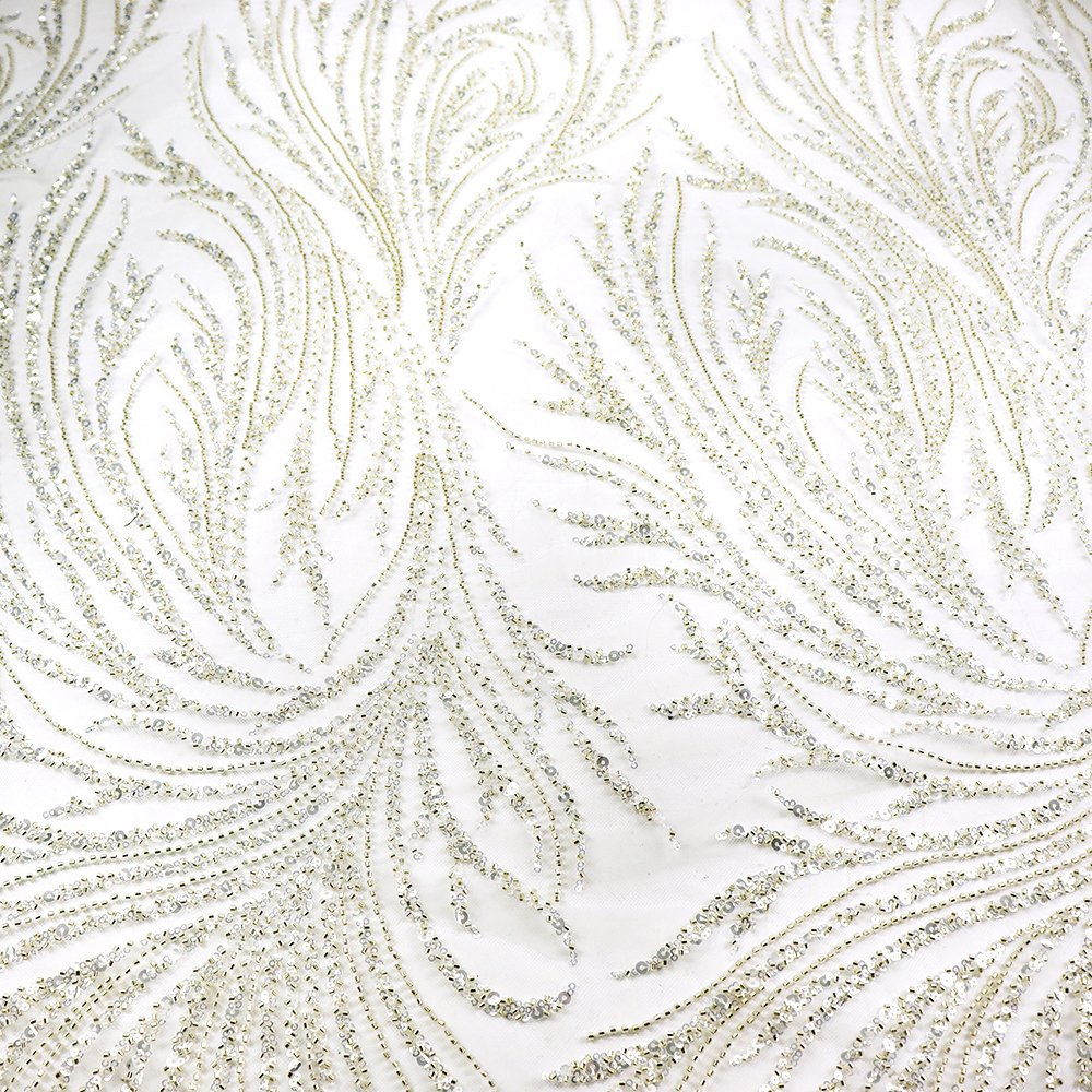 The Most Popular White Bridal Embroidery Beaded Lace Fabric African Beads Sequin beaded lace fabric luxury for weddings