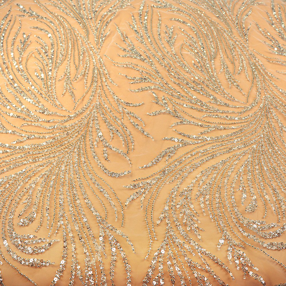 The Most Popular White Bridal Embroidery Beaded Lace Fabric African Beads Sequin beaded lace fabric luxury for weddings