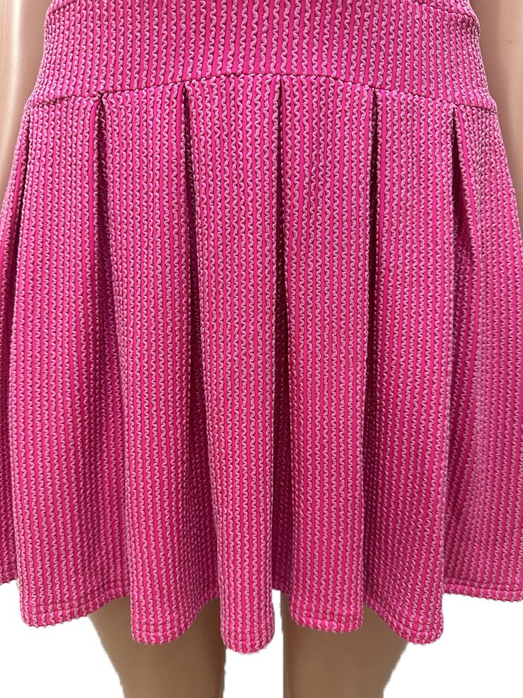 2024 Hot Sale Ribbed Sleeveless Halter Dress Turndown Collar Tight Waist Dress Solid Color Pleated Mini Dresses