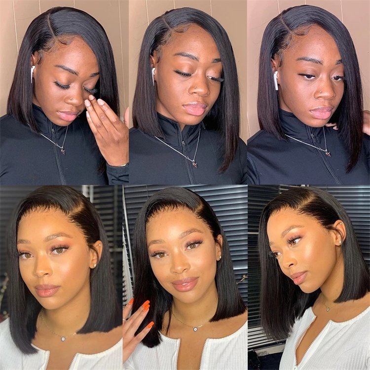 Cheap Short Bob Transparent Straight Lace Human Hair Wig 10-14inch Mink Brazilian Hair Lace Front Pixie Cut Wigs
