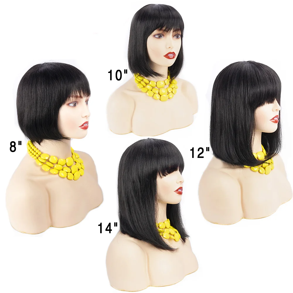 Wholesale Peruvian Short Bob Glueless Natural Human Hair Wigs Already Machine Made Wigs Raw Vietnamese Lace Bob Wigs With Bang
