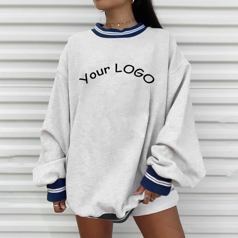 Custom stitching color block rib embroidery LGOG loose jogging sportswear custom hoodie sweatshirt for women