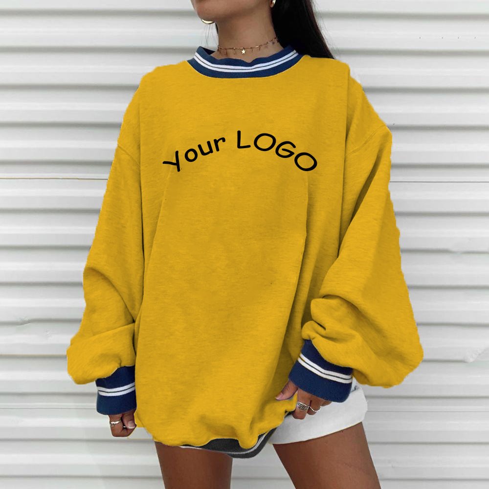 Custom stitching color block rib embroidery LGOG loose jogging sportswear custom hoodie sweatshirt for women