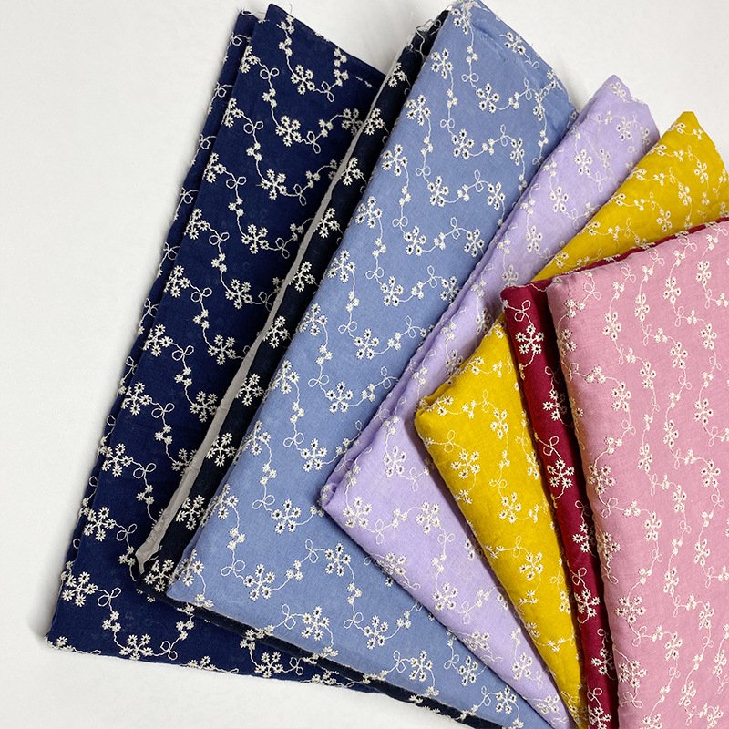 Wholesale Colorful 100% Cotton Fabric Embroidered Cloth Water Soluble Lace Eyelet Cotton Embroidery Fabric