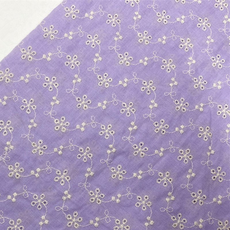 Wholesale Colorful 100% Cotton Fabric Embroidered Cloth Water Soluble Lace Eyelet Cotton Embroidery Fabric
