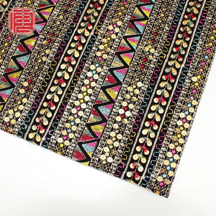 Colorful Design Rayon Nylon Ground Traditional 7mm Sequin Embroidery Fabric Textiles For Ethnic Wear Dress