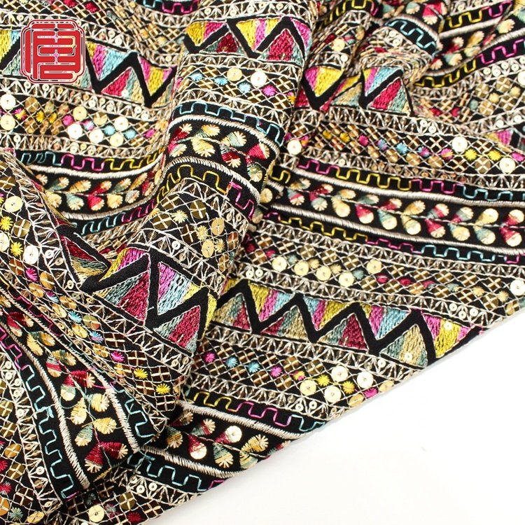 Colorful Design Rayon Nylon Ground Traditional 7mm Sequin Embroidery Fabric Textiles For Ethnic Wear Dress