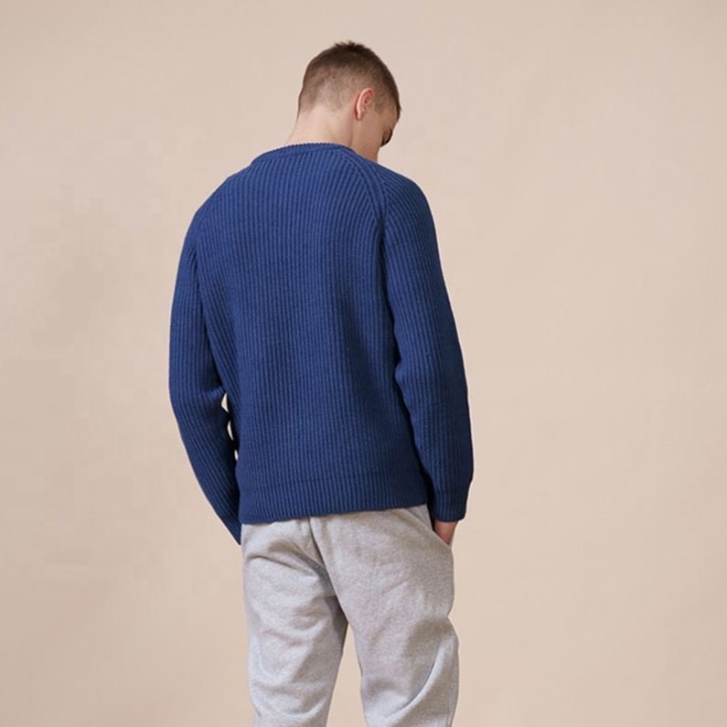 2024 Classic Vintage Thick Crewneck Solid Ribbed Knitted Pullover Jumper 100% Cotton Wool Knitwear Tops Sweater For Man