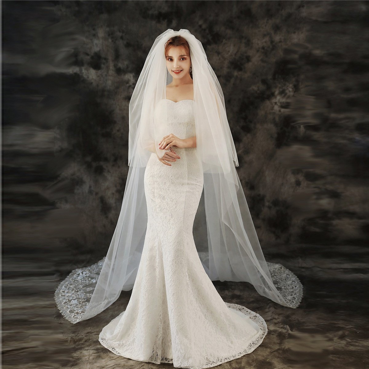 Cheerfeel VE354 Personal Customize European 3 Meter two layer Lace Bridal veils long