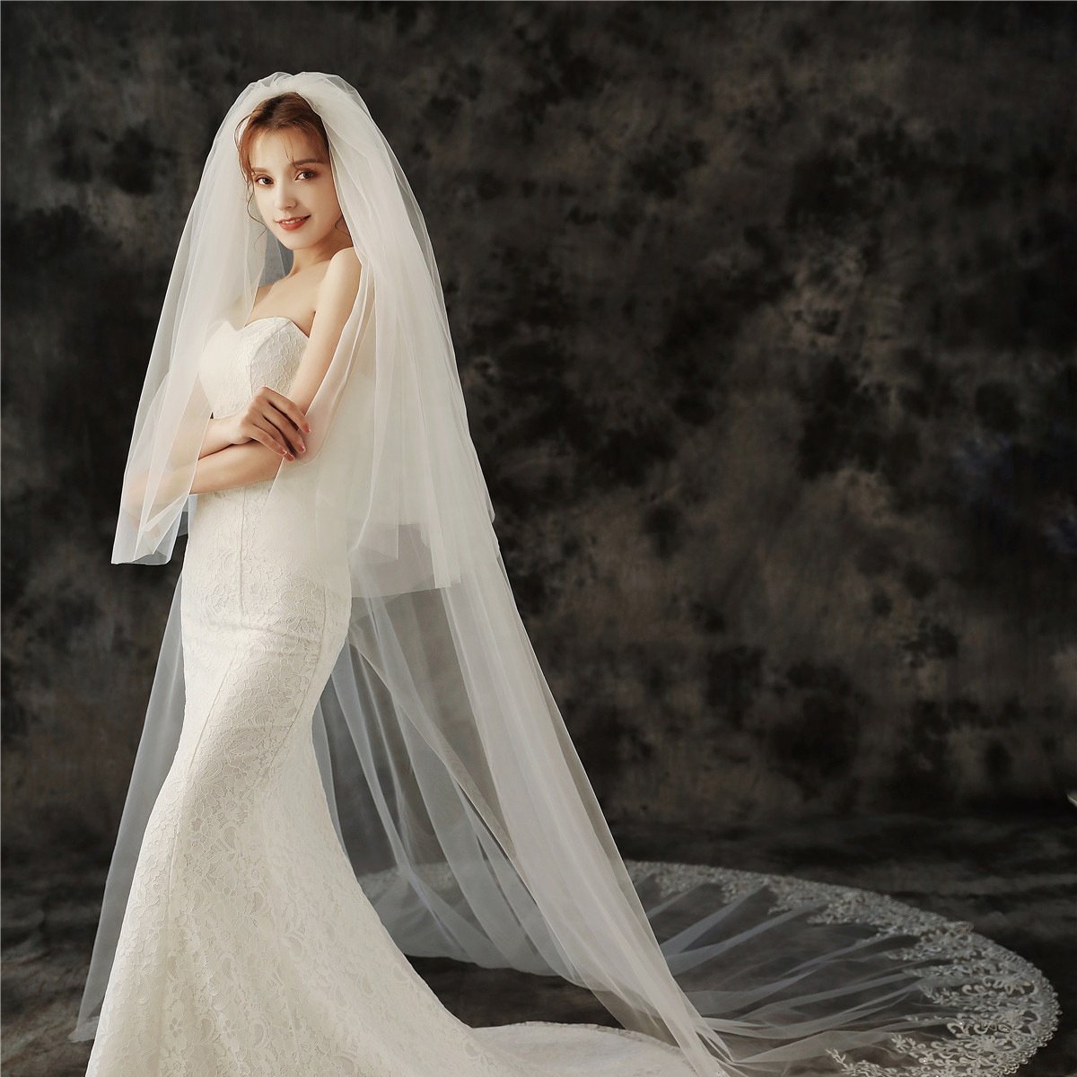 Cheerfeel VE354 Personal Customize European 3 Meter two layer Lace Bridal veils long