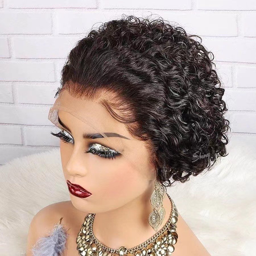 Affordable Price Brazilian 13x1 Lace Front Smart Short Pixie Cut Curly Wig Rich Color Pixie Curls Machine Made Pixie Wig